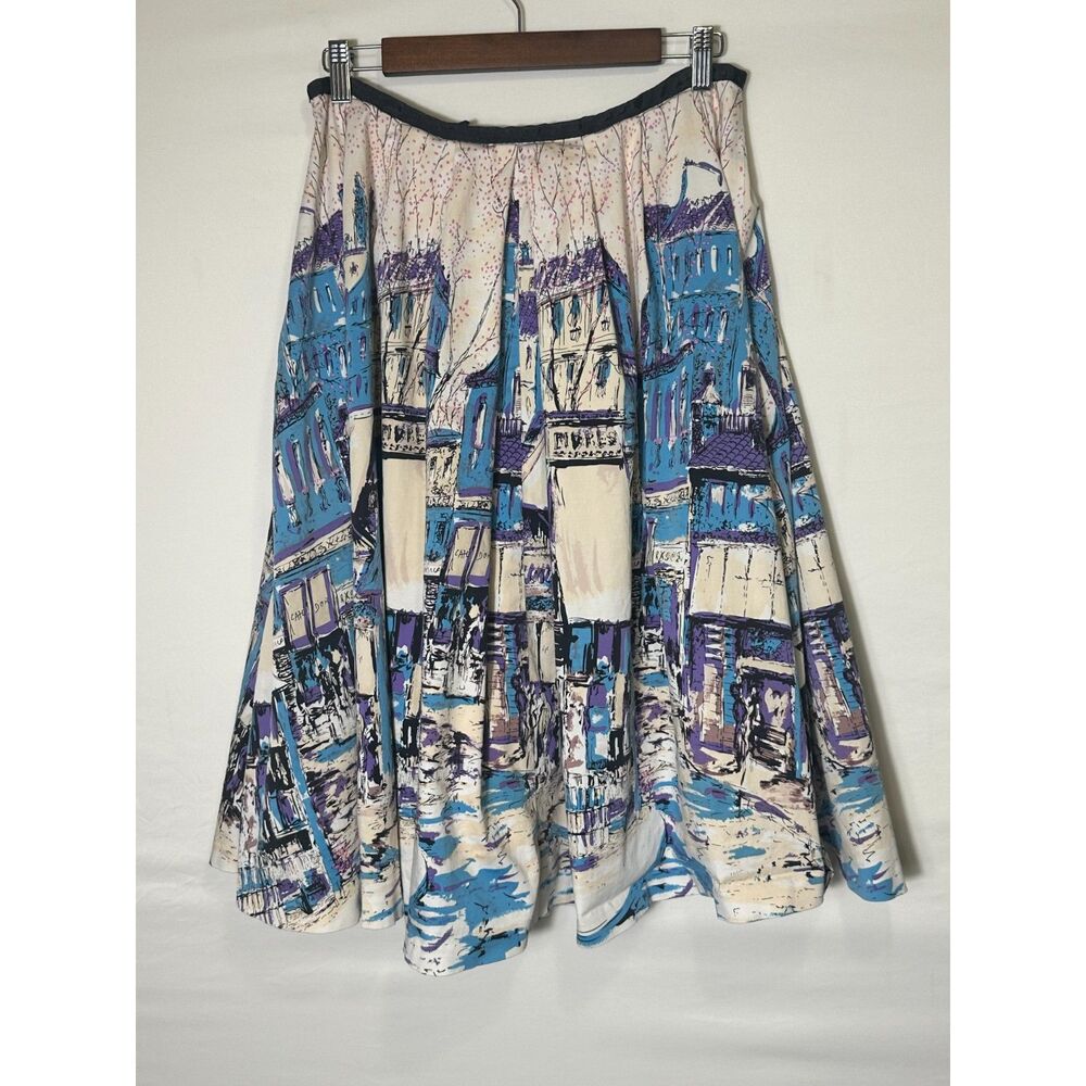 Ideology Women's BOHO French Cityscape Circle Skirt Size 10 Midi Length